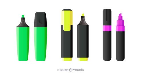 Realistic highlighter pen illustration set Realistic highlighter pen illustration set