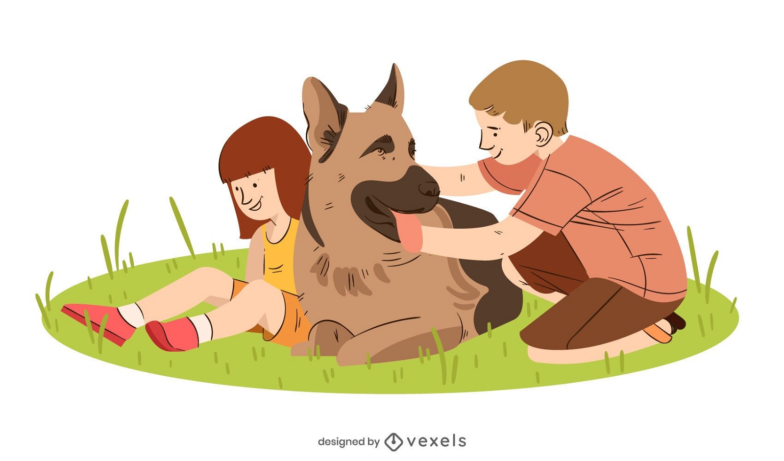 German shepherd kids illustration