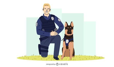 Projeto de ilustração de cachorro policial Projeto de ilustração de cachorro policial