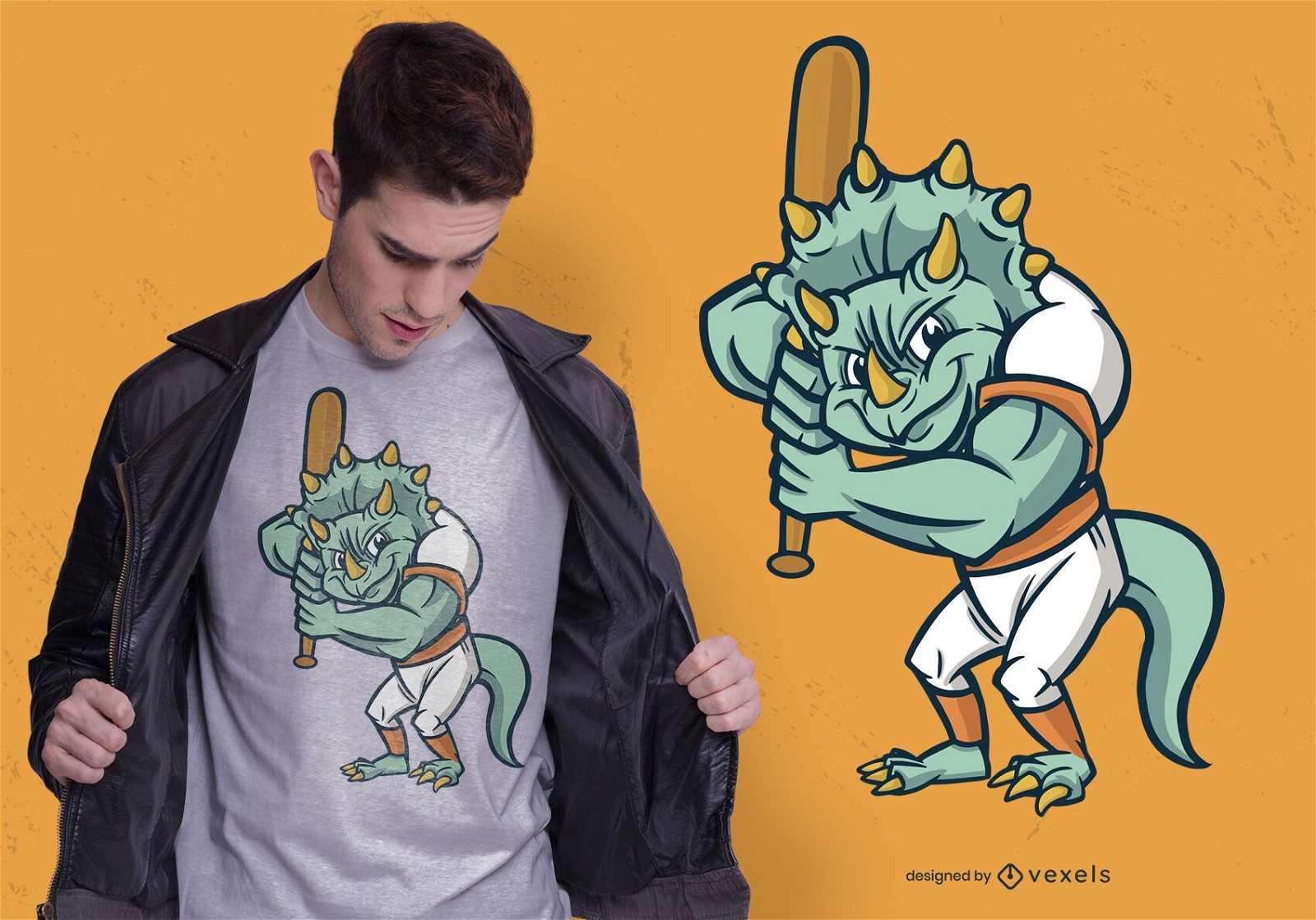 Design de camiseta de dinossauro de beisebol