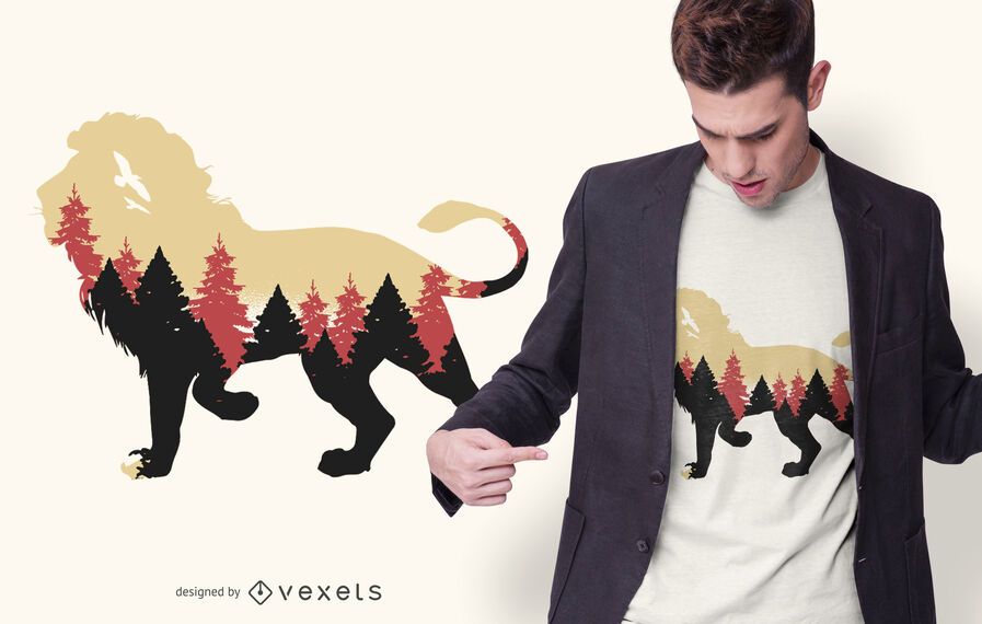 Design de t-shirt da floresta de leão Design de t-shirt da floresta de leão