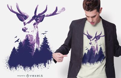 Design de t-shirt de floresta de veado Design de t-shirt de floresta de veado