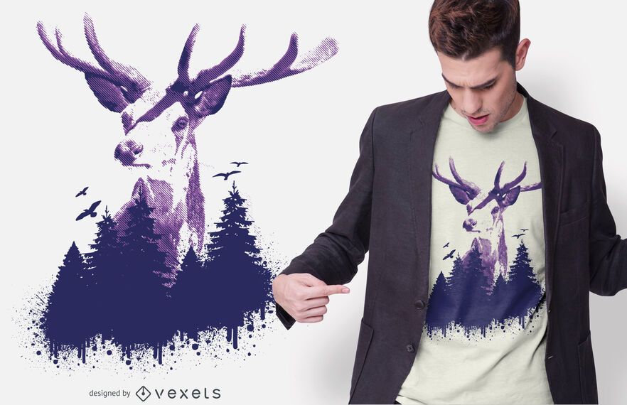 Design de t-shirt de floresta de veado Design de t-shirt de floresta de veado
