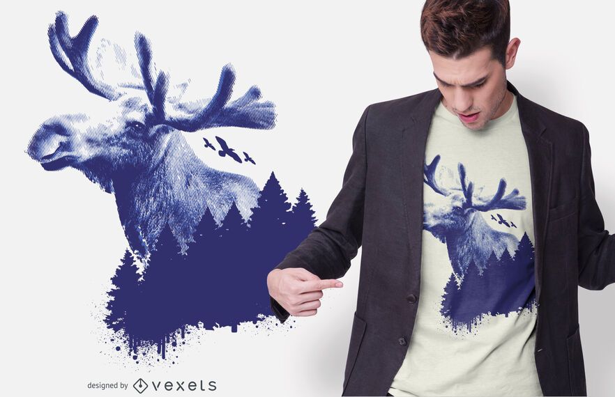 Diseño de camiseta de bosque de alces Diseño de camiseta de bosque de alces
