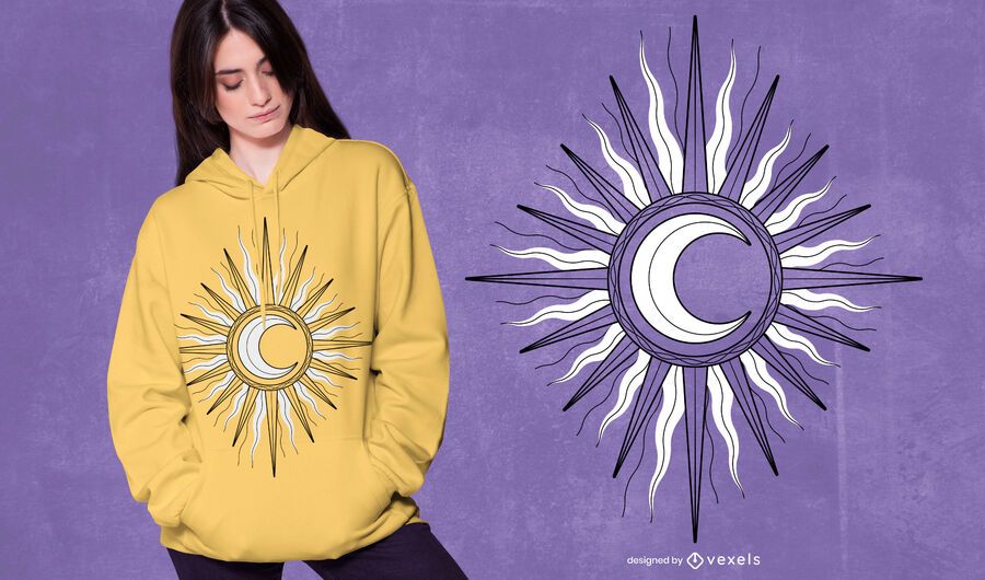 Design de t-shirt da lua do sol Design de t-shirt da lua do sol