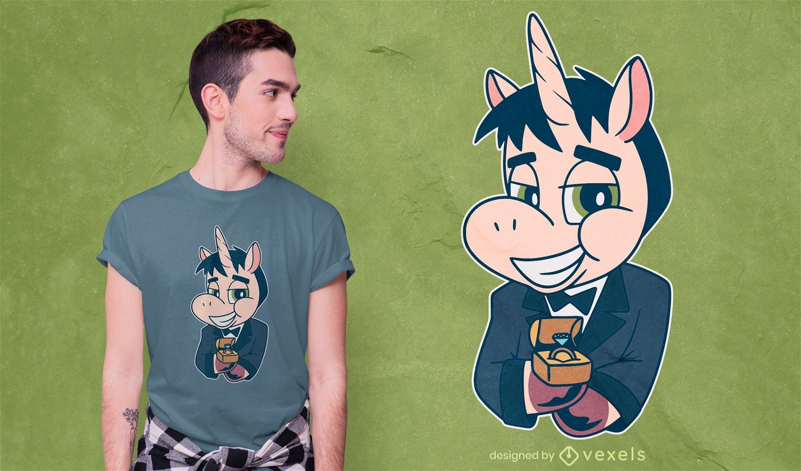 Diseño de camiseta de novio unicornio