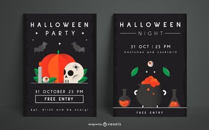 Halloween Party Poster Template Set Vector Download