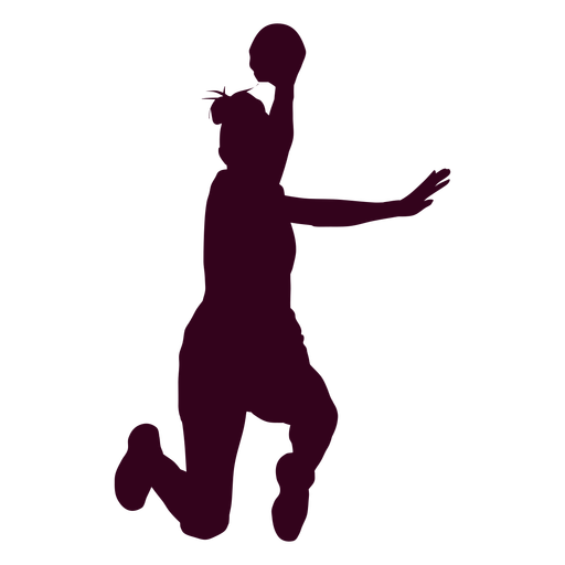 Springende weibliche Handballspieler-Leute-Silhouette PNG-Design