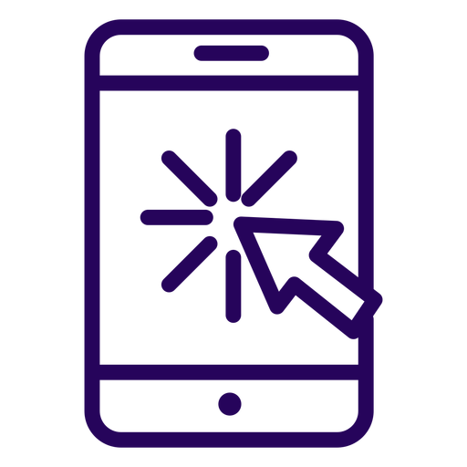 Icono de trazo de teléfono móvil de clic en línea Diseño PNG