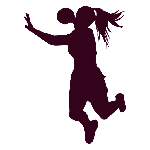 Silhouette jumping female handball player PNG Design