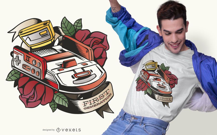 Design de camiseta para console de primeira geração Design de camiseta para console de primeira geração