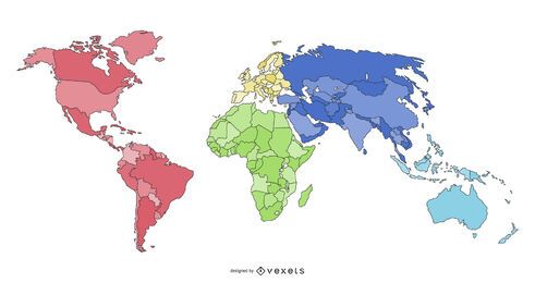 Diseño de ilustración de mapa de continentes del mundo Diseño de ilustración de mapa de continentes del mundo