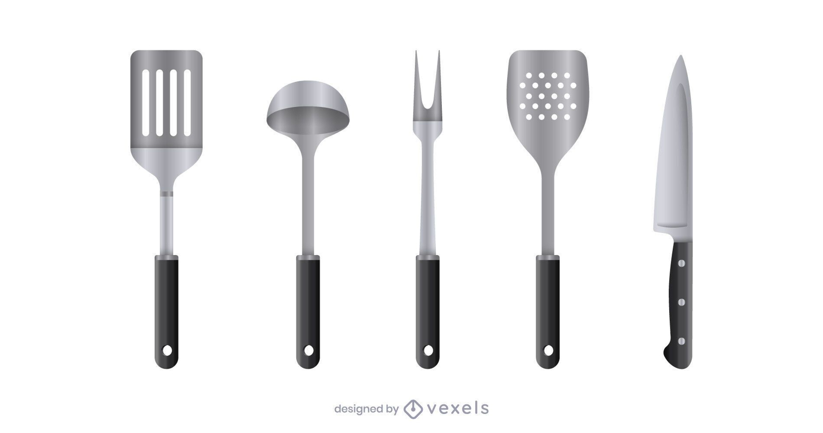 Kitchenware Realistic Set Vector Kitchen Utensils Cutlery Tools