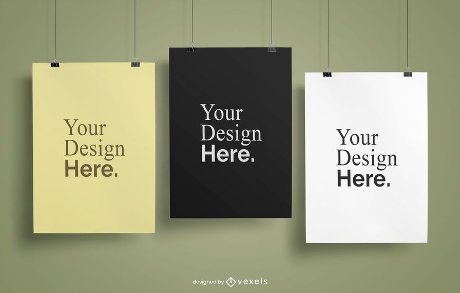 Hanging poster set mockup Hanging poster set mockup