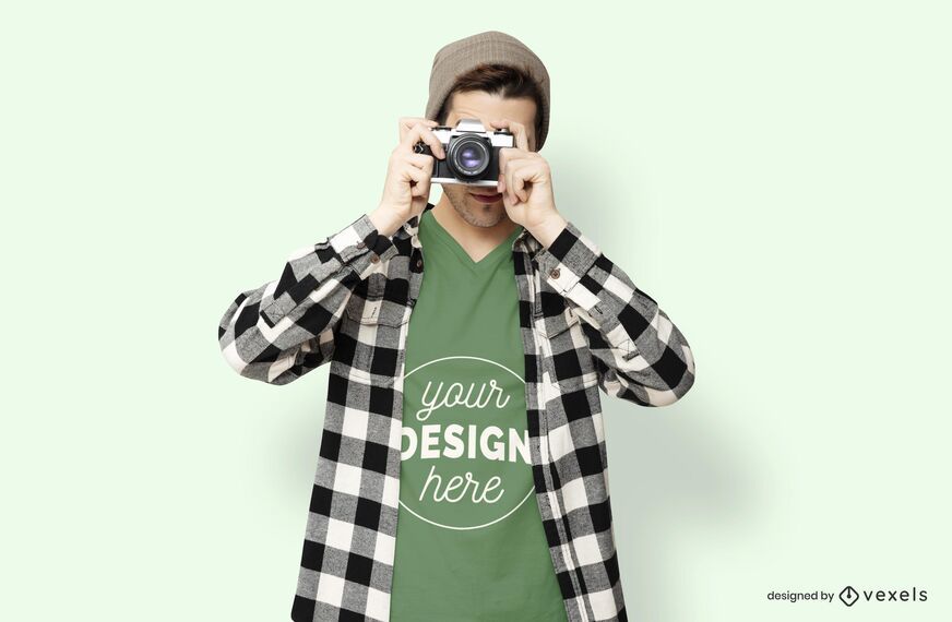 Maqueta de camiseta modelo de cámara masculina Maqueta de camiseta modelo de cámara masculina