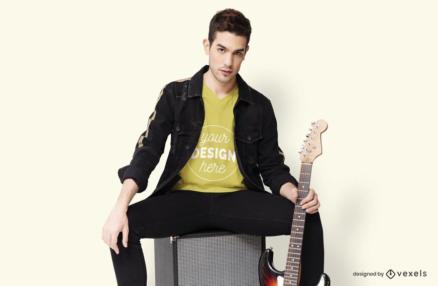 Maqueta de camiseta de guitarra modelo Maqueta de camiseta de guitarra modelo