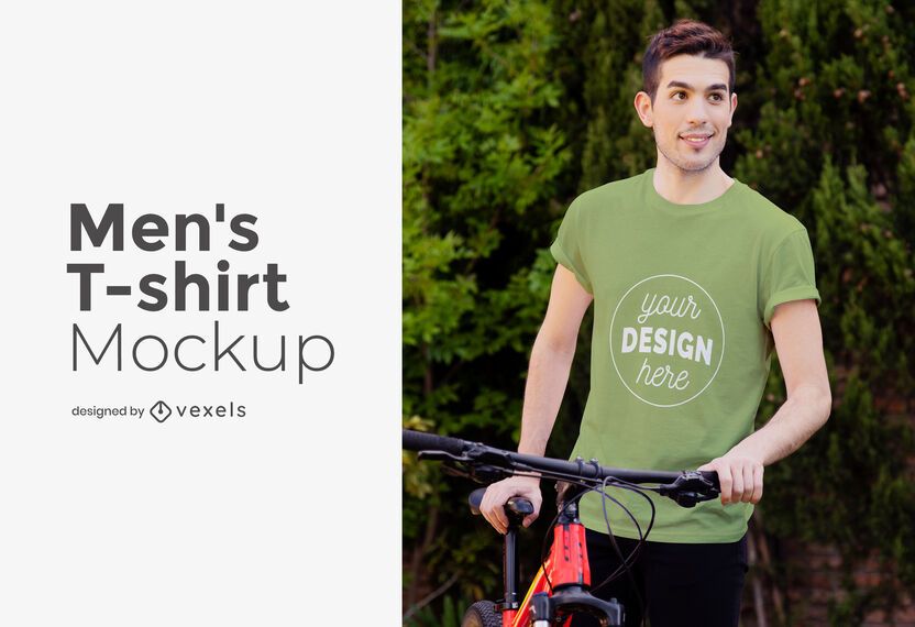 Modelo masculino com maquete de camiseta de bicicleta Modelo masculino com maquete de camiseta de bicicleta