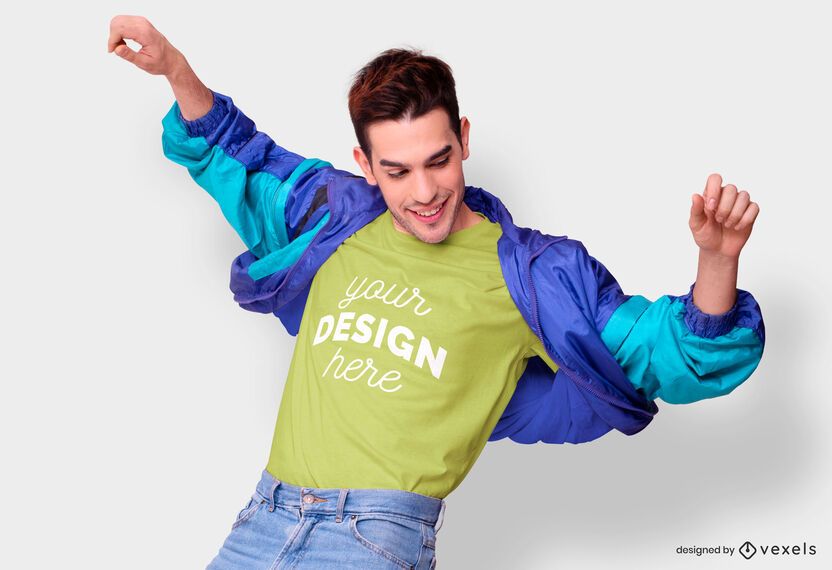 Man retro jacket t-shirt mockup Man retro jacket t-shirt mockup