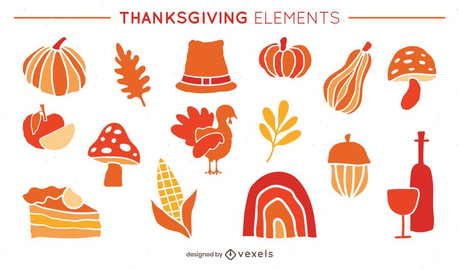 Thanksgiving flat elements illustration set Thanksgiving flat elements illustration set