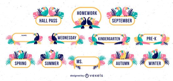 Tropical classroom decorative labels set Tropical classroom decorative labels set