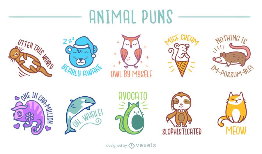 Cute animal puns set Cute animal puns set