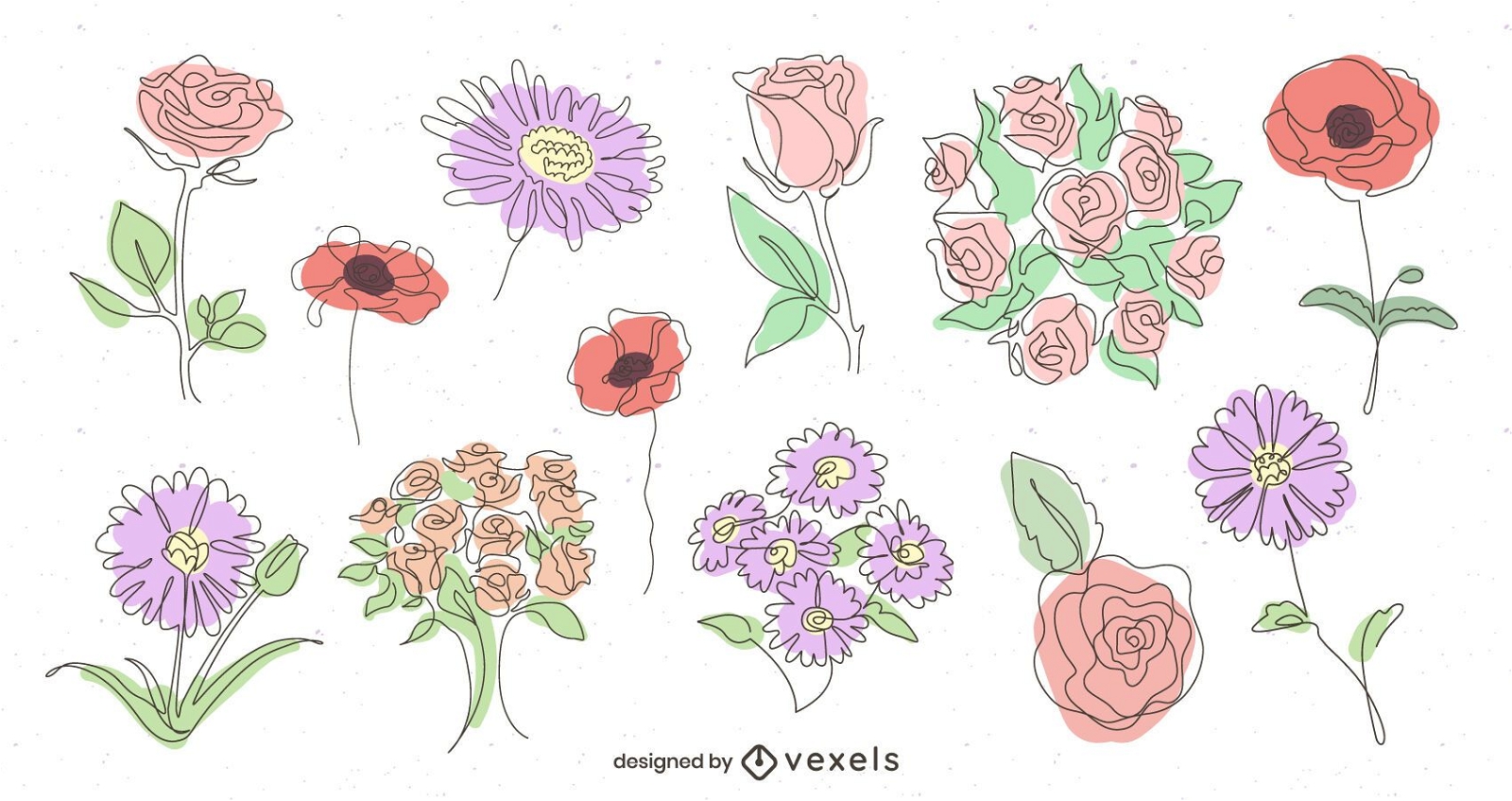 Paquete de diseño floral ilustrado