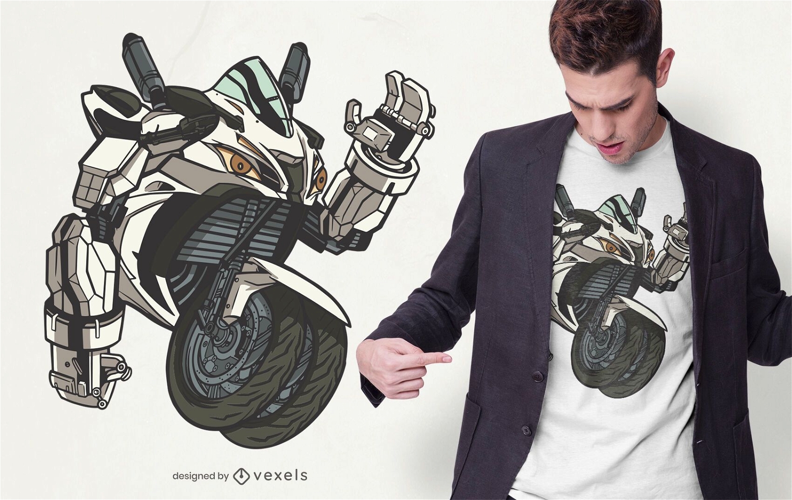 Diseño de camiseta de robot de motocicleta