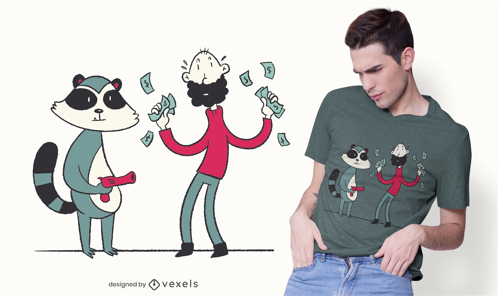 Diseño de camiseta de ladrón de mapache