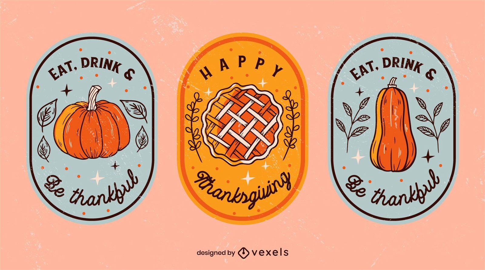 Pacote de emblemas ilustrados de Ação de Graças