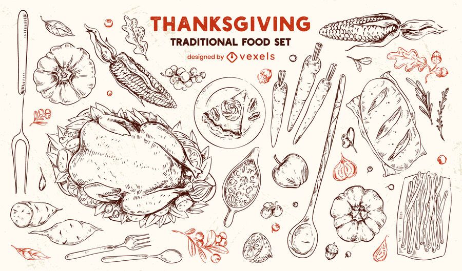 Thanksgiving traditional food hand drawn set Thanksgiving traditional food hand drawn set