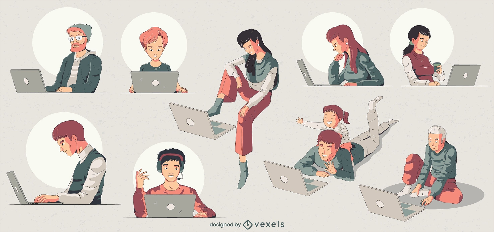 Conjunto de ilustração de personagens de computador