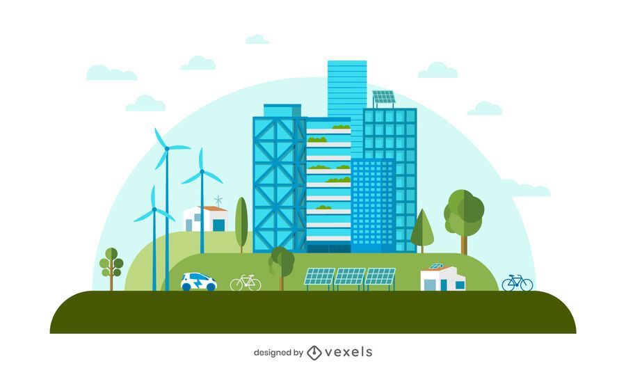 Diseño de estilo plano de ciudad verde Diseño de estilo plano de ciudad verde
