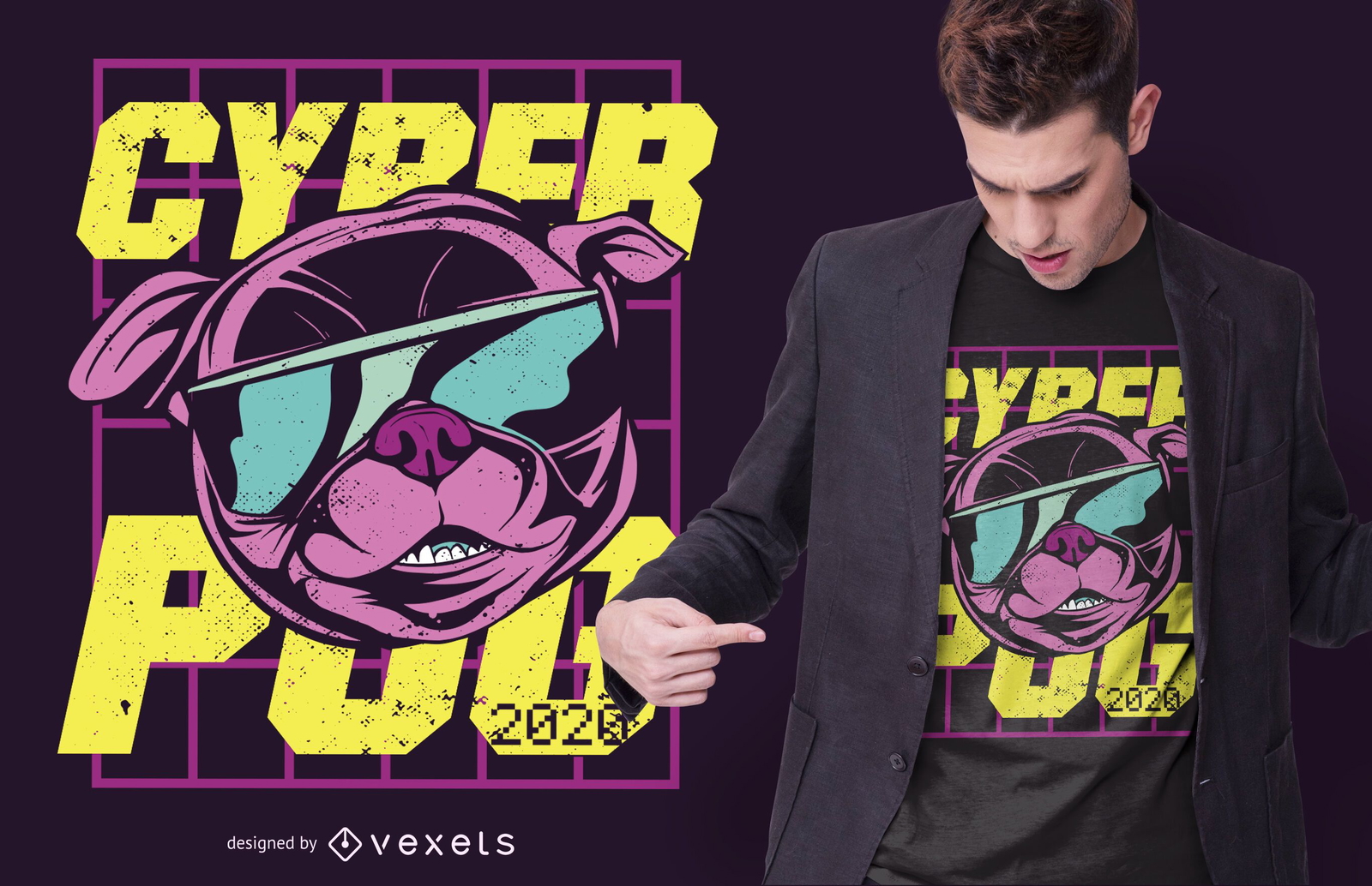 Download Cyber Pug T-shirt Design - Vector Download