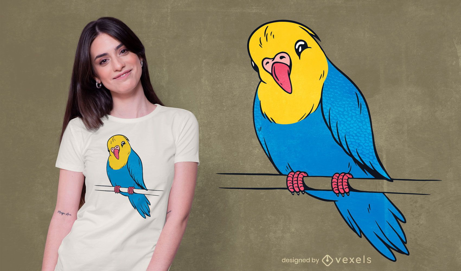 Diseño de camiseta lindo pájaro periquito