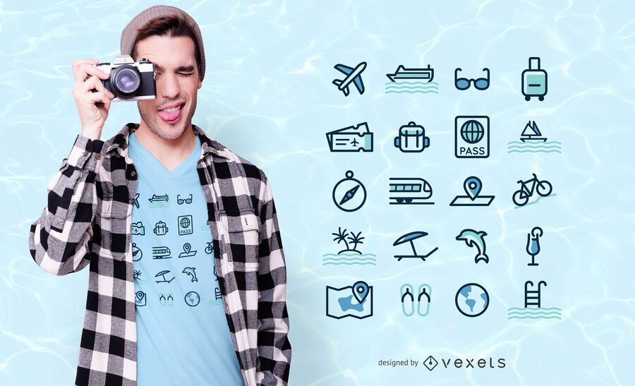 Diseño de camiseta de iconos de viaje Diseño de camiseta de iconos de viaje