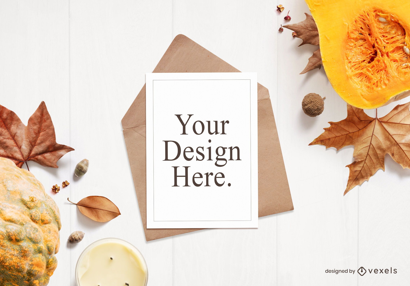 Autumn greeting card mockup composition