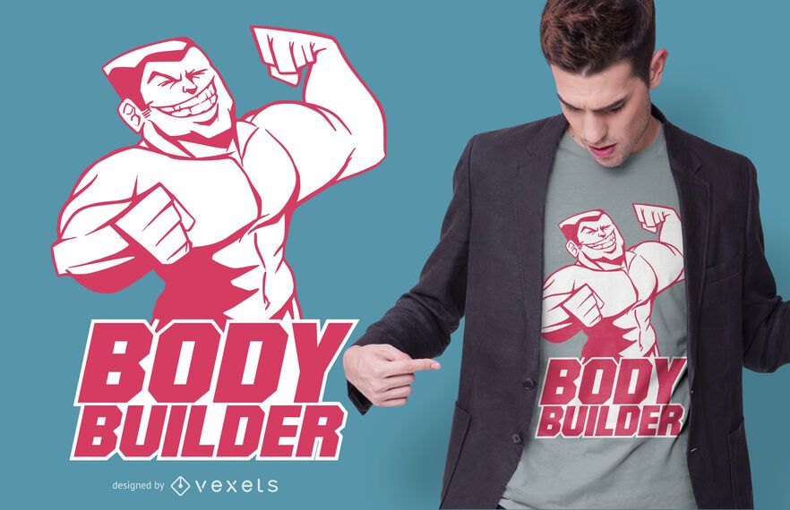 Download Body Builder Cartoon T-shirt Design - Vector Download