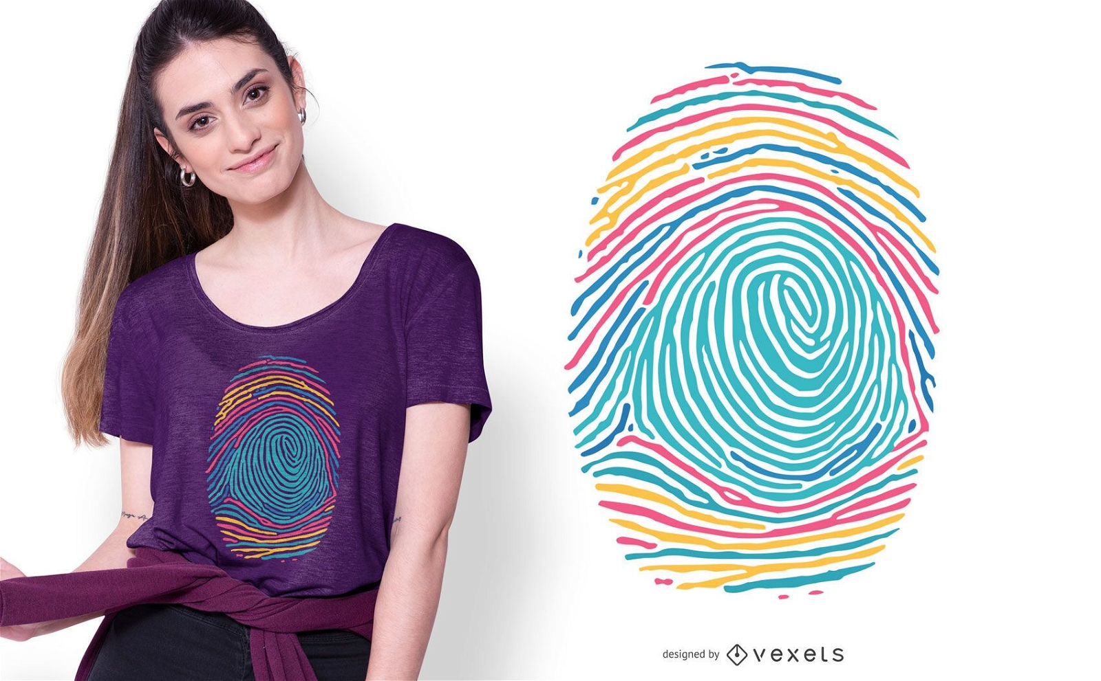 Diseño de camiseta colorida con huellas dactilares