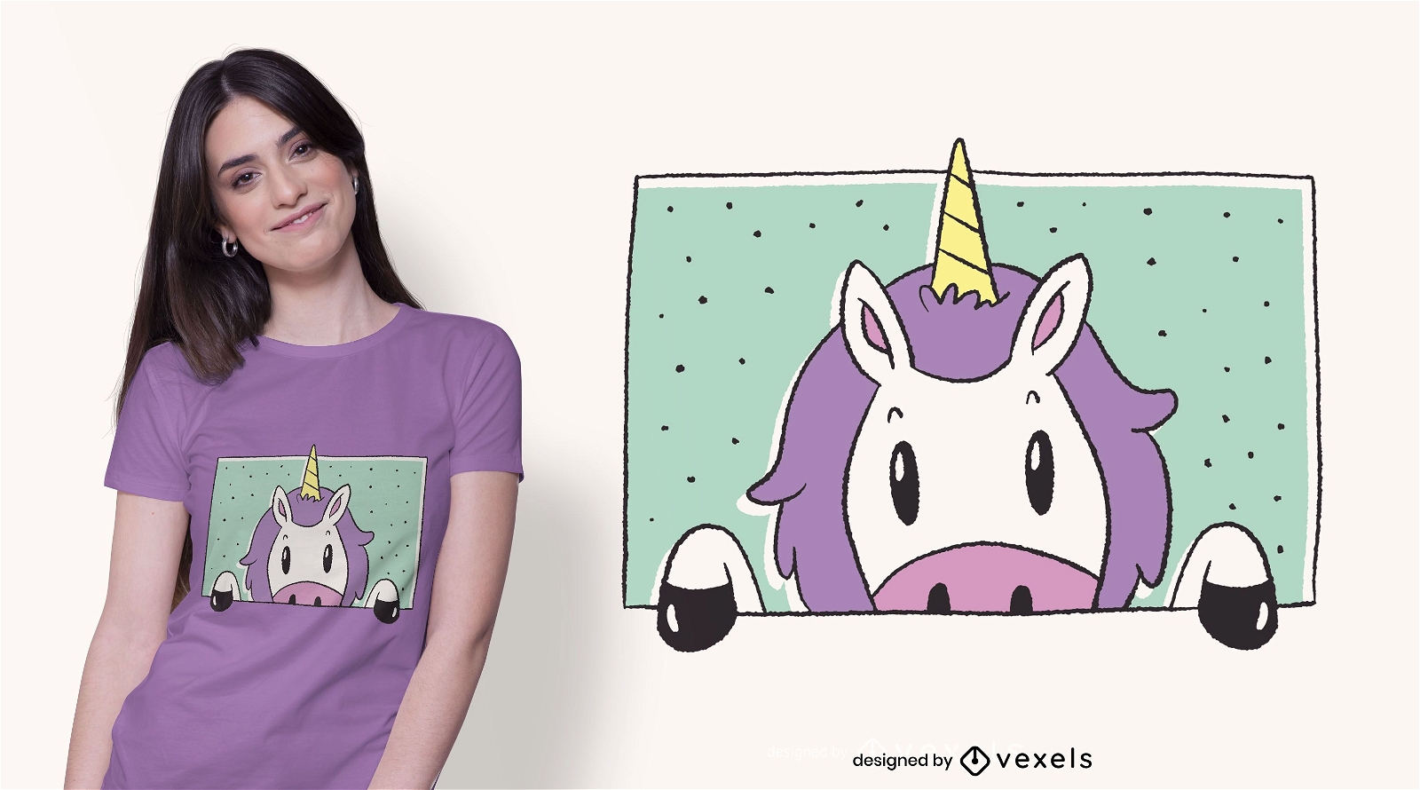 Diseño de camiseta de ventana de unicornio