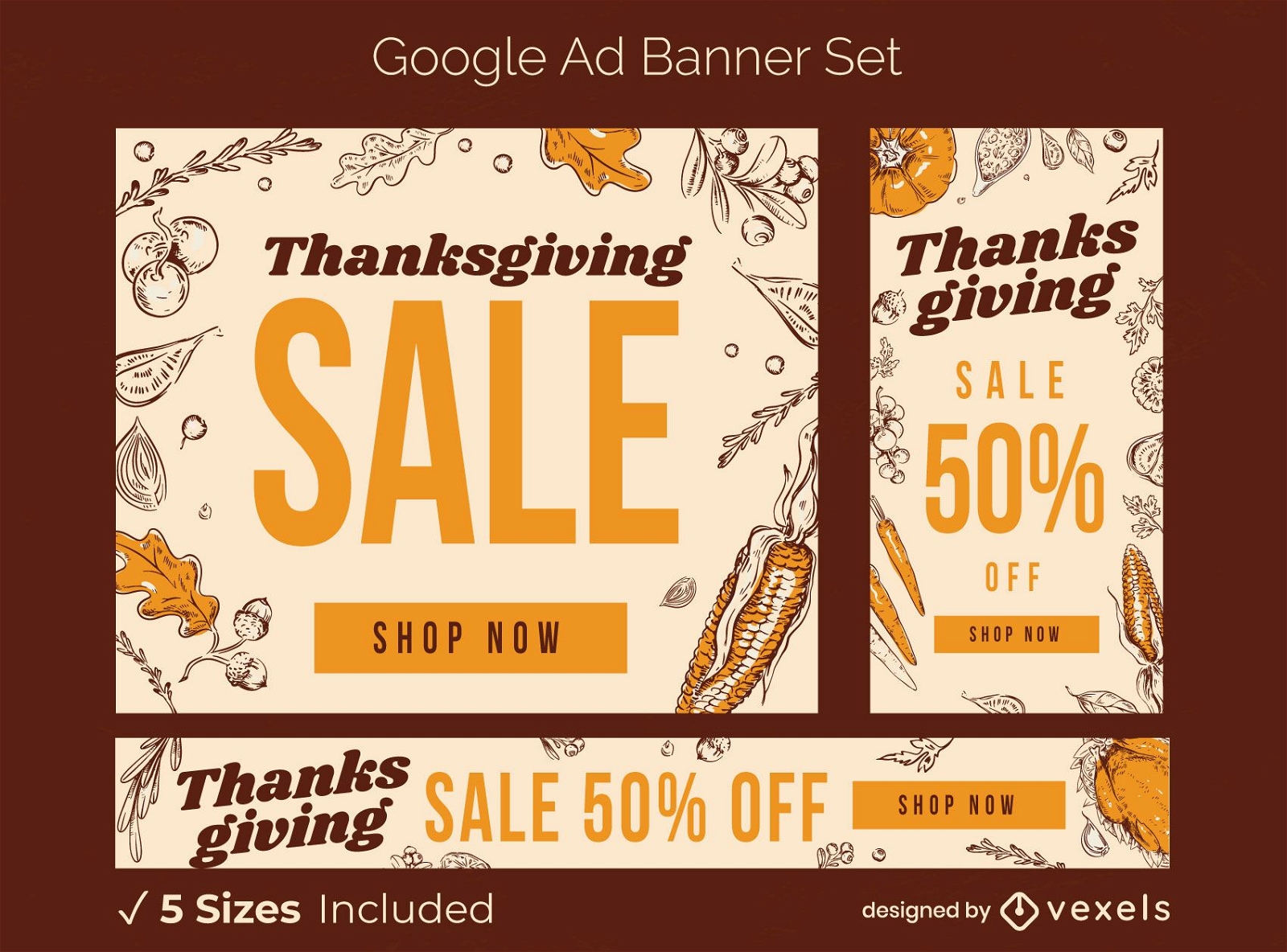 Thanksgiving sale ad banner set