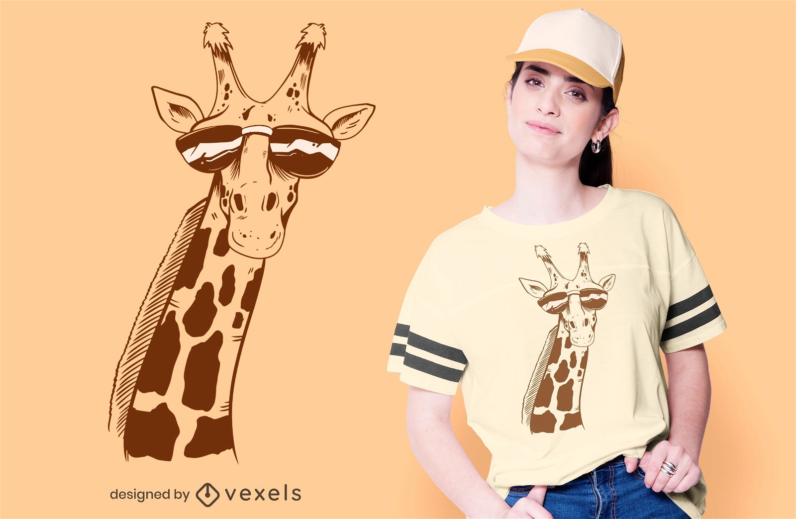 Diseño de camiseta de jirafa con gafas de sol.