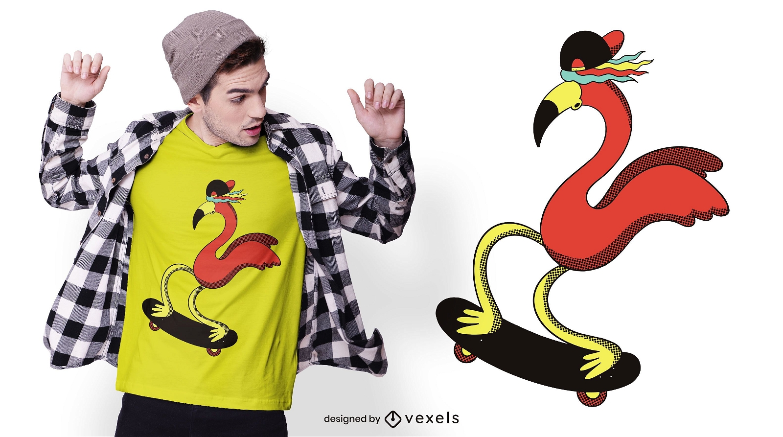 Design de t-shirt de flamingo skatista