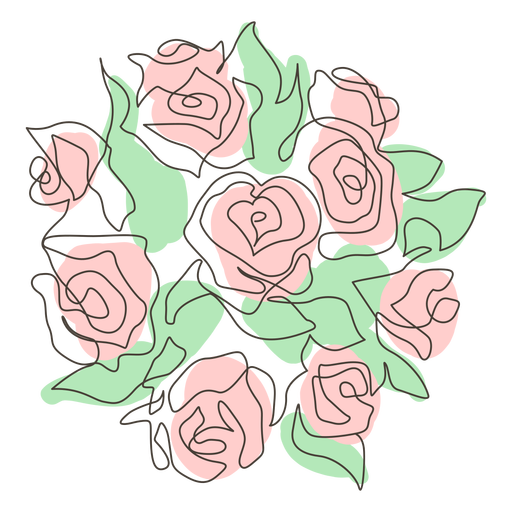 Abundant rose bouquet stroke PNG Design