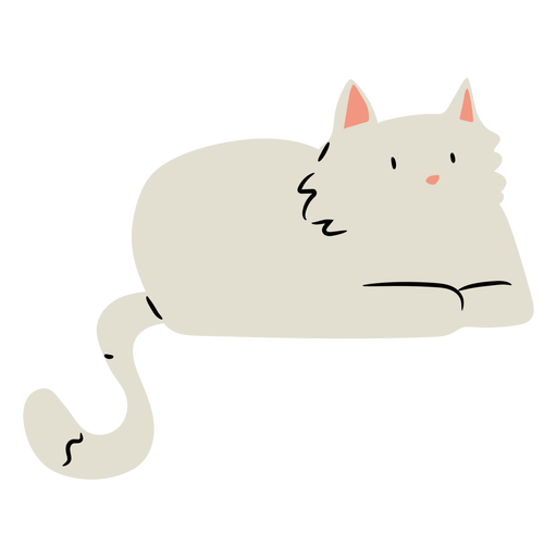 Cute fluffy lying cat flat PNG Design