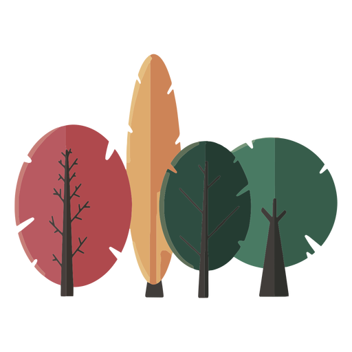 Sammelte flache abstrakte Entwürfe der Bäume PNG-Design