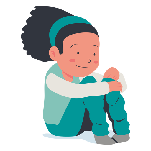 Happy sitting girl character flat PNG Design