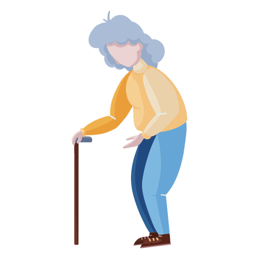 Old lady walking stick character flat