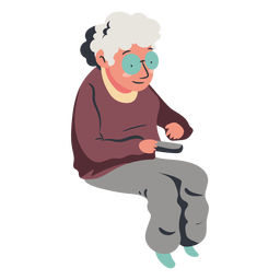 Old sitting lady watching tv flat PNG Design