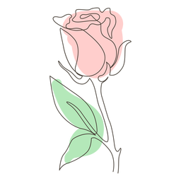 Dibujo lineal de una sola rosa frondosa Transparent PNG