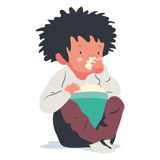 Sitting boy eating popcorn flat - Transparent PNG & SVG vector file